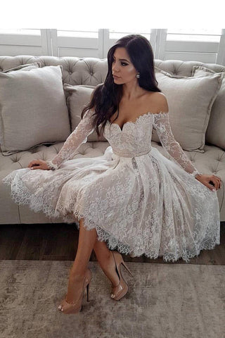 2024 Off The Shoulder Long Sleeves Homecoming Robes A Line Lace With Sash