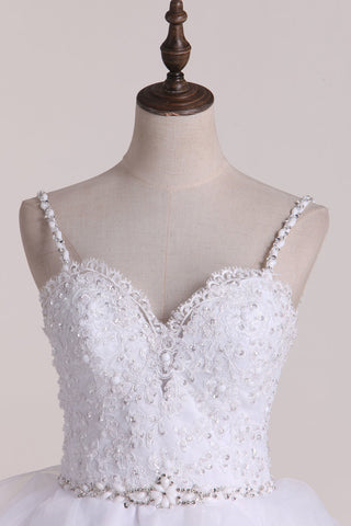 2024 bretelles spaghetti robes de mariée A-LINE Avec Applique Et Perles Tulle