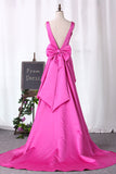 2022 New Arrival V Neck Satin With Bow Knot Mermaid Prom Robes