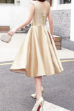2024 Homecoming Robes A Line Scoop Satin Avec Applique Lace Up