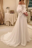 Charme hors de l&#39;épaule manches 3/4 robes de mariée en mousseline de soie, robes de mariée