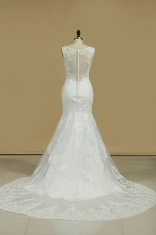 2024 Nouvelle Collection V Neck robes de mariée sirène Avec Applique Tulle