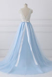 Élégantes ivoire et bleu ciel longue dentelle tulle princesse robes de bal