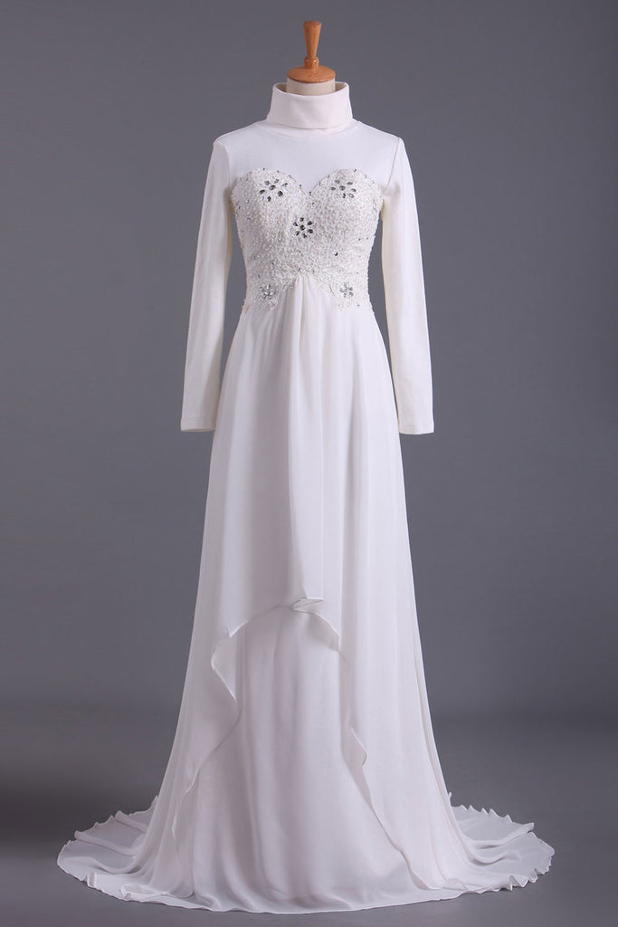2022 Musilim Robes de mariée taille empire en mousseline de soie avec des perles chérie &amp; Sequince