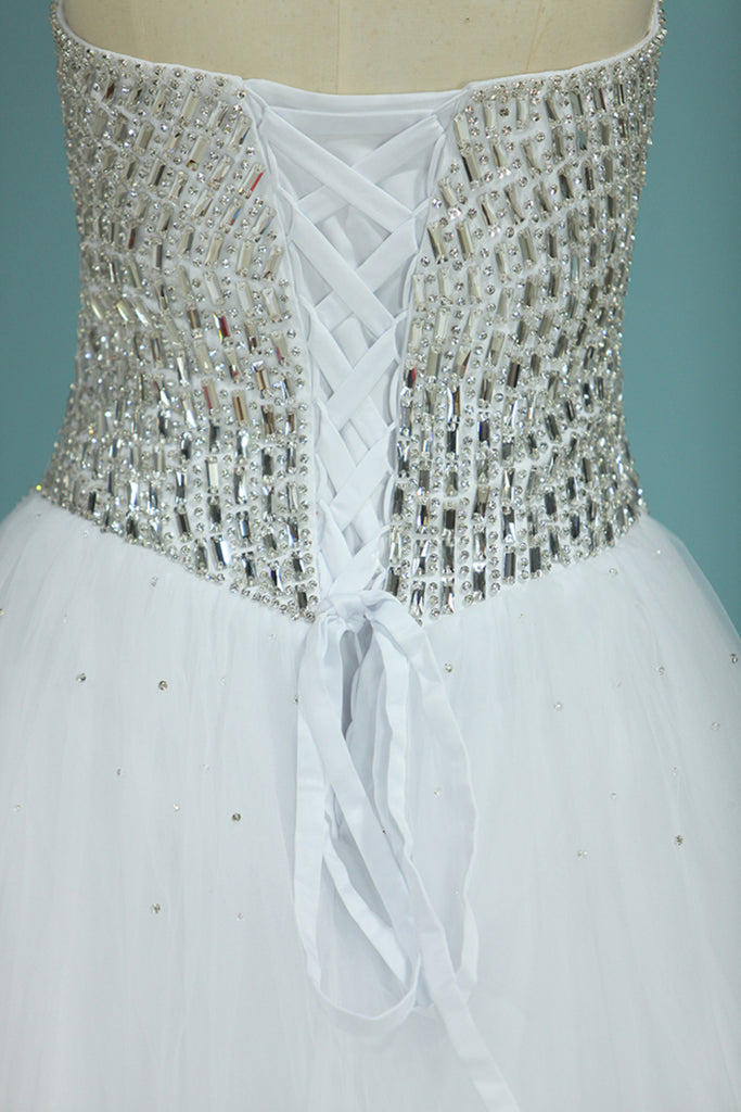 2024 Superbe chérie robes de mariée une ligne tulle avec perles et strass