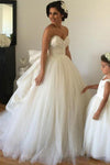 2024 Sweetheart Robes de mariée A Line Tulle With Applique Sweep Train