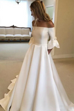 Demi-manches simples A robes de mariée en ligne, robes de mariée élégantes de train de balayage