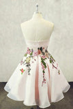 Une ligne bretelles chérie robes de bal avec une robe de bal courte à imprimé floral
