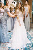 Chic A-ligne manches longues en dentelle corsage voir à travers les robes de mariée Backless Country Wedding Dress