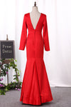 2024 New Arrival Mother Of The Bride Robes V Neck Manches Longues Mermaid Stretch Satin
