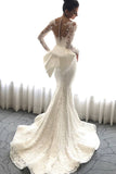 Longues robes de mariage de Tulle de manches de sirène de 2024 avec le train de cour d&#39;applique détachable