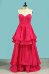 2024 A Line Sweetheart Prom Robes Ruched Bodice Chiffon