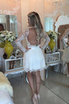2024 Lace V Neck A Line Homecoming Robes Long Sleeves Lace With Applique
