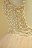2024 Longueur populaire Scoop robe de bal Tulle étage avec des perles
