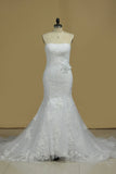 2024 bretelles Sirène / Trompette robe de mariée avec appliques organza train chapelle