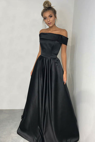 Charmante simple pas cher longue et élégante robes de bal en satin noir