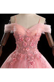 Robe de bal robe asymétrique de bal de fin d&#39;année avec fleurs, robe de Quinceanera longue au sol