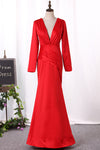 2024 New Arrival Mother Of The Bride Robes V Neck Manches Longues Mermaid Stretch Satin