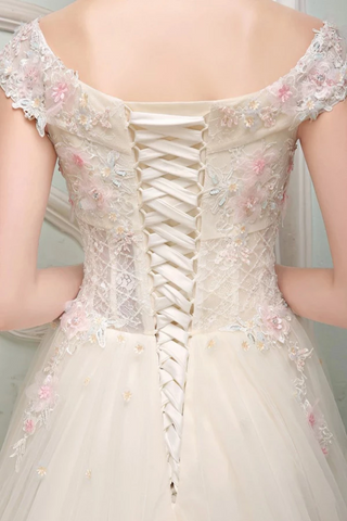 Superbe robe de bal robe de bal d&#39;épaule en tulle avec fleurs 3D en tulle