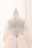 2024 Scoop Flower Girl Robes Ball Gown Long Sleeve Tulle With Aplique