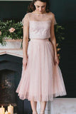 2024 blush rose robes de demoiselle d&#39;honneur deux pièces perlée robe de soirée robes