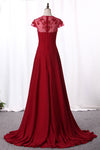 Robes de bal 2024 A Line Scoop Neck Empire Waist Chiffon With Beading Sweep Train