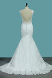 2024 sirène robes de mariée bretelles en dentelle avec appliques balayage train sexy dos ouvert