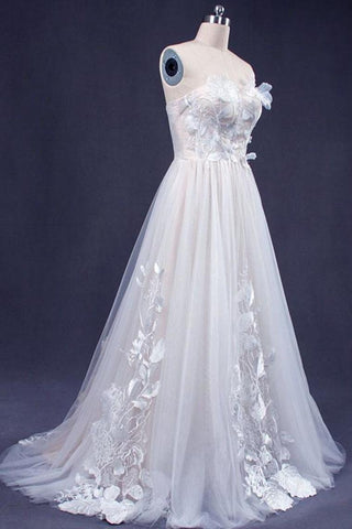 Une ligne chérie robe de mariée Appliqued Tulle, Robe de mariée bustier Tulle