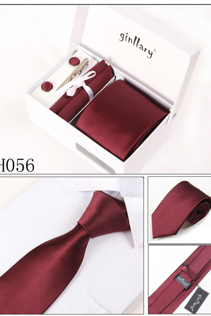 Bourgogne Cravate Boutons de manchette Set 4 Pièces Many Colors # H056