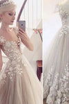 2024 Robes de mariée magnifiques Coupe à col A-Line Tulle avec appliques Longueur de plancher