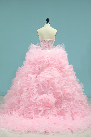 2024 Organza Quinceanera Dresses Sweetheart With Beads And Applique Court Train détachable
