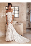 Élégante robe de mariée en dentelle sirène ivoire sur l&#39;épaule