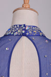 2024 col haut Robes de corsage perlé A-ligne foncé Bleu Royal Tulle Court / Mini