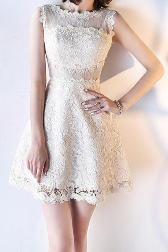2024 Homecoming Robes A Line Scoop Lace Short / Mini Zipper Up