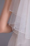 Deux-Tier Elbow Longueur Voiles de mariée avec des perles