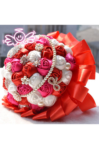 Elégant ronde satin Bouquets de mariée avec des perles