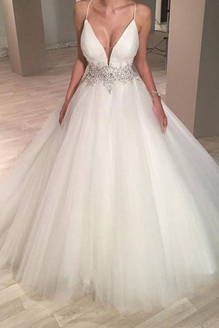 2022 Robe de mariée élégante Spaghetti Straps A-Line Tulle avec taille perlée