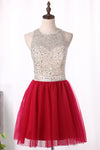 2022 Tulle Scoop Homecoming Robes A Line Tulle With Beading Short / Mini