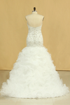 2022 Hot Plus Size chérie robes de mariée sirène en organza avec des perles et strass