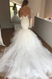 2024 Spaghetti Straps Robes de mariée Mermaid Tulle With Applique Open Back