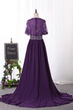 2022 A Line V Neck Chiffon &amp; Lace With Beads And Slit Robes de bal