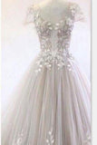 2024 Robes de mariée magnifiques Coupe à col A-Line Tulle avec appliques Longueur de plancher
