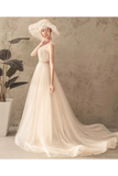 Robe de mariée en tulle sans manches bijou ivoire avec dentelle, une ligne robe de mariée dos nu plis