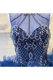 Encolure haute strass broderie métallique robe de bal en organza robe de Quinceanera