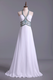 2024 Halter robe de bal A-ligne Pick Up Jupe longue en mousseline de soie Avec perles de cristal et volants